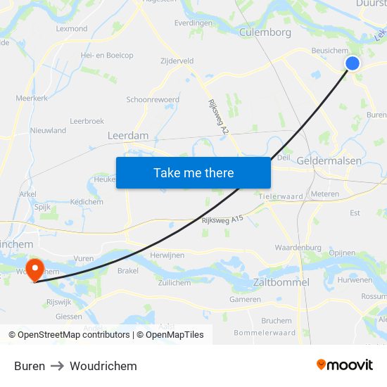 Buren to Woudrichem map