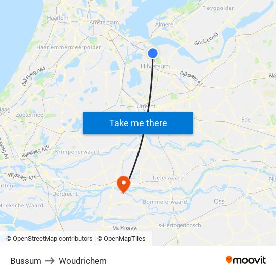 Bussum to Woudrichem map