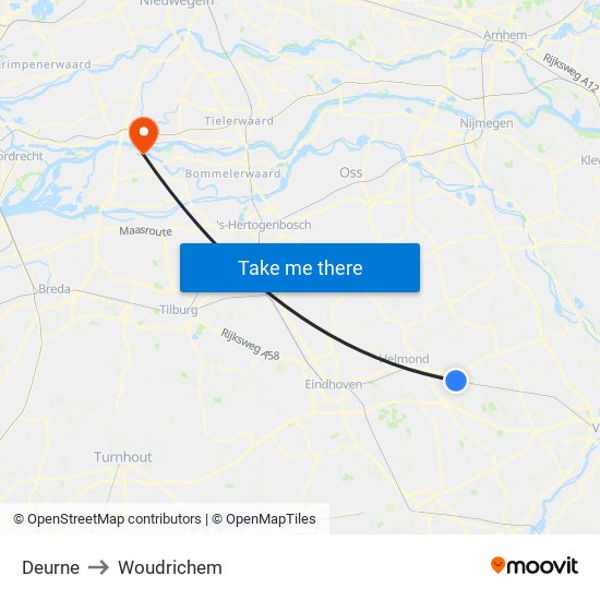 Deurne to Woudrichem map