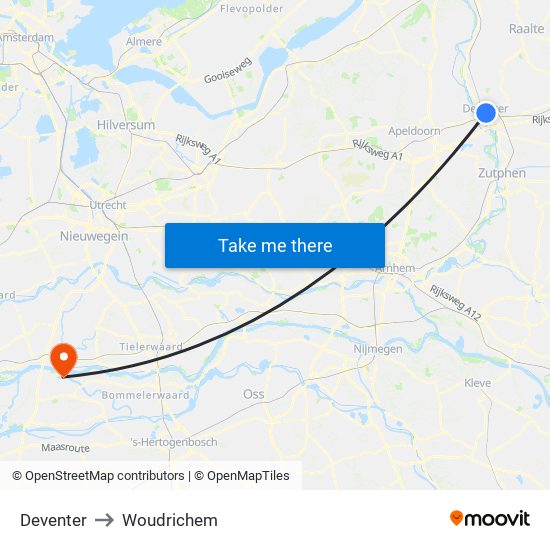 Deventer to Woudrichem map