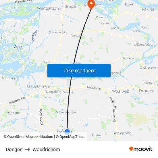 Dongen to Woudrichem map