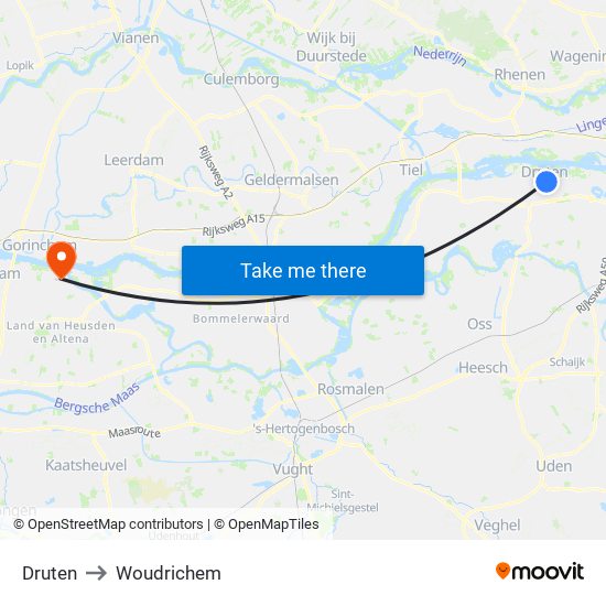Druten to Woudrichem map