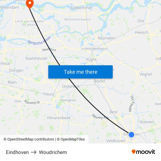 Eindhoven to Woudrichem map