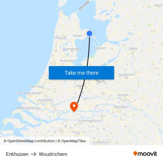 Enkhuizen to Woudrichem map