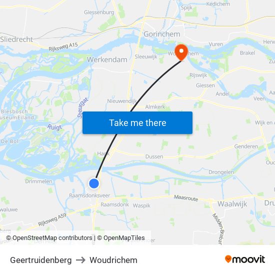 Geertruidenberg to Woudrichem map