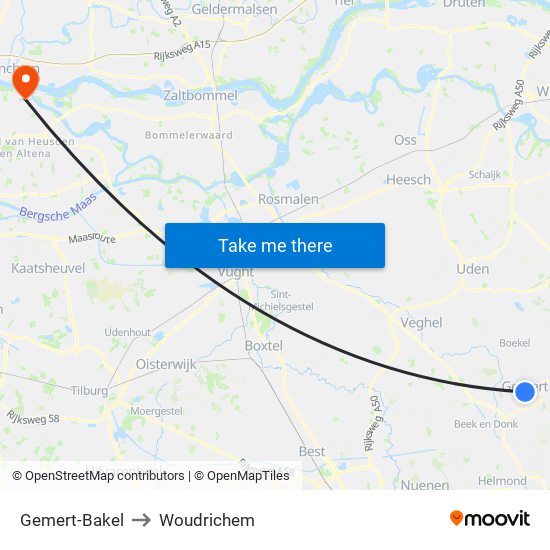 Gemert-Bakel to Woudrichem map