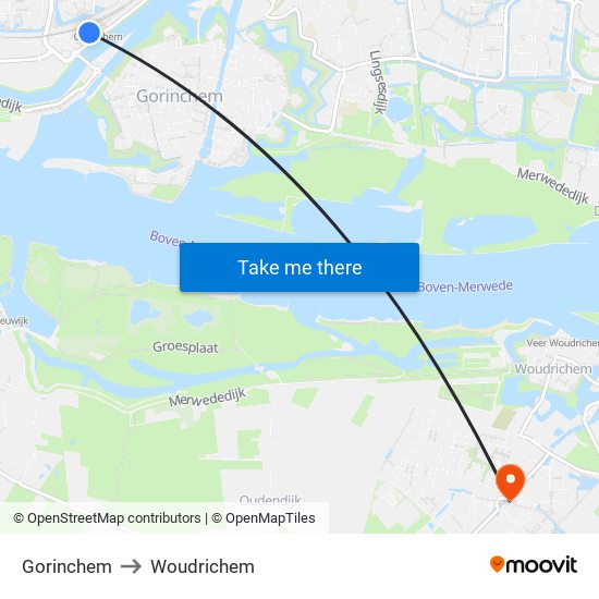 Gorinchem to Woudrichem map