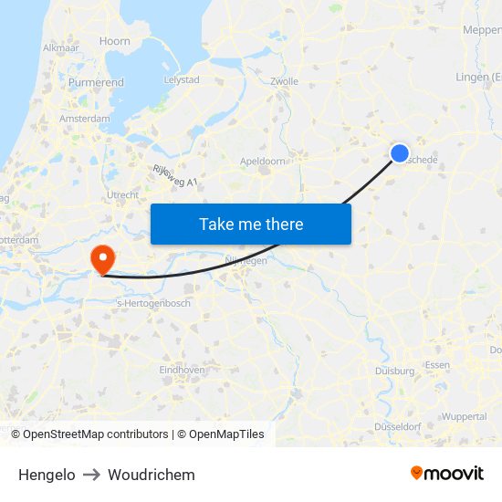 Hengelo to Woudrichem map