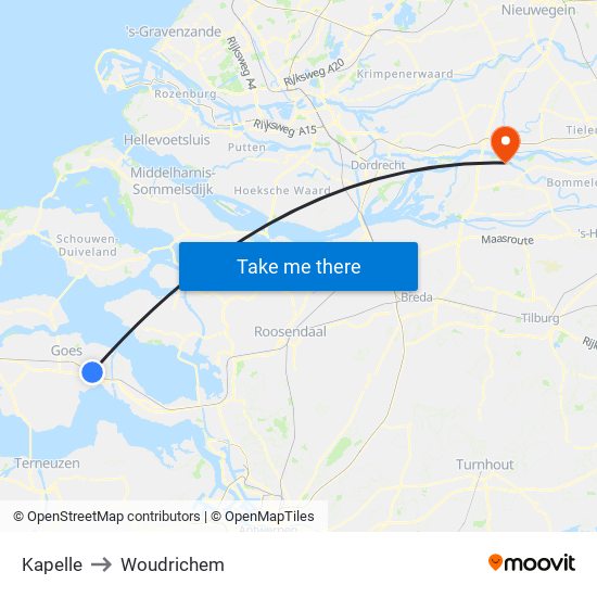 Kapelle to Woudrichem map