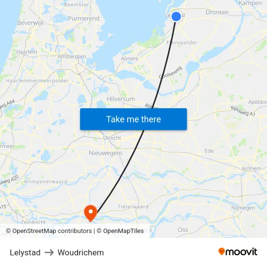 Lelystad to Woudrichem map