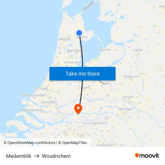 Medemblik to Woudrichem map