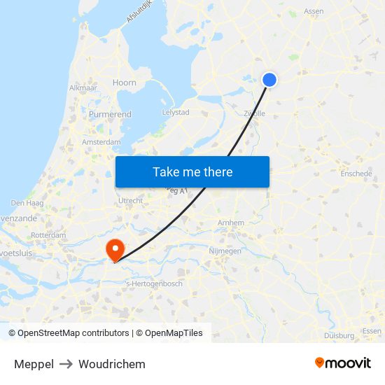 Meppel to Woudrichem map