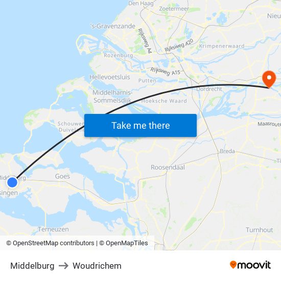 Middelburg to Woudrichem map