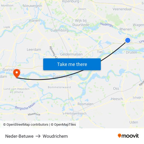 Neder-Betuwe to Woudrichem map