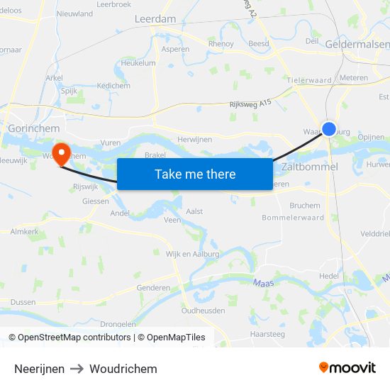 Neerijnen to Woudrichem map