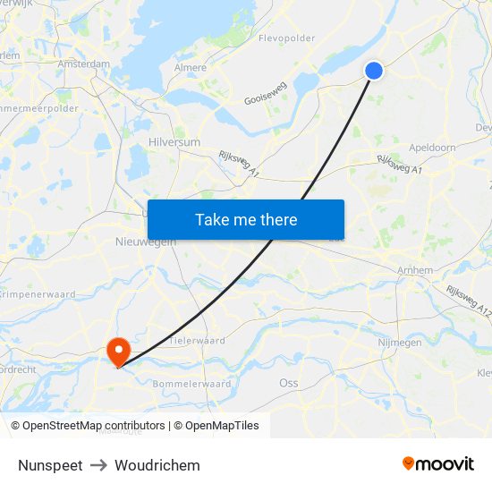 Nunspeet to Woudrichem map