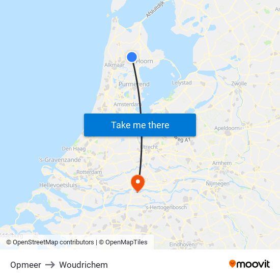 Opmeer to Woudrichem map