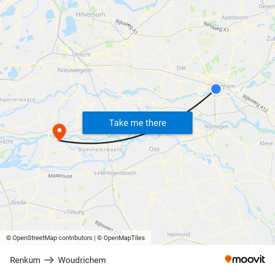 Renkum to Woudrichem map