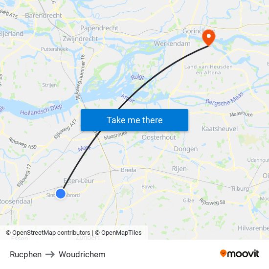 Rucphen to Woudrichem map