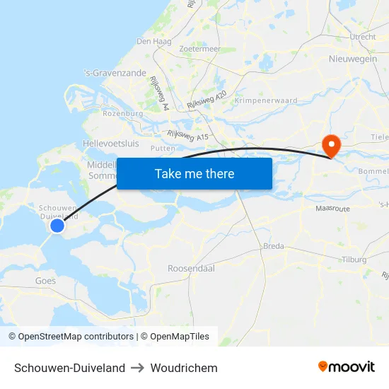Schouwen-Duiveland to Woudrichem map