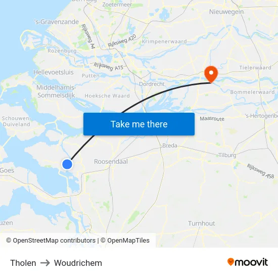 Tholen to Woudrichem map