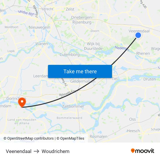 Veenendaal to Woudrichem map