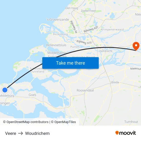 Veere to Woudrichem map