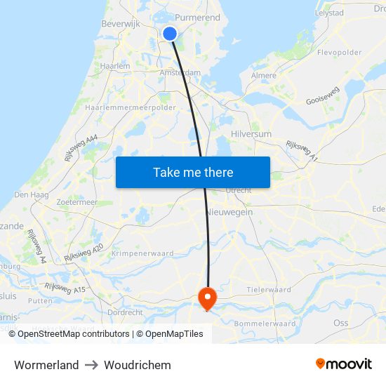 Wormerland to Woudrichem map