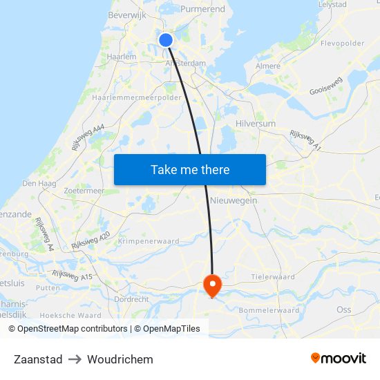 Zaanstad to Woudrichem map