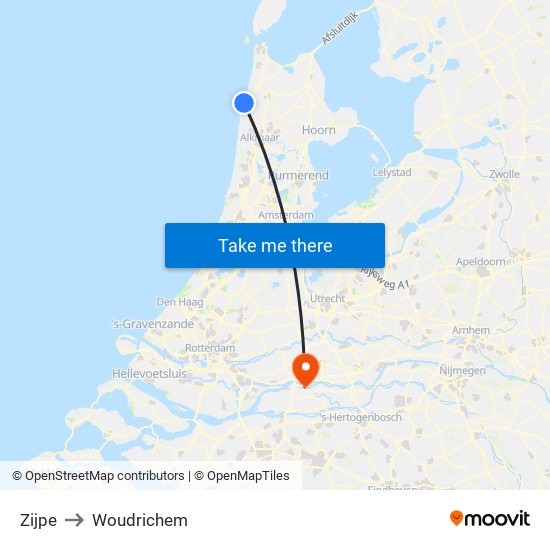 Zijpe to Woudrichem map