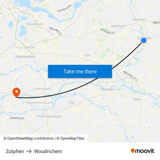 Zutphen to Woudrichem map