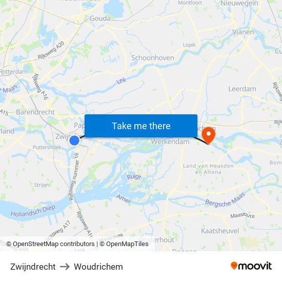 Zwijndrecht to Woudrichem map