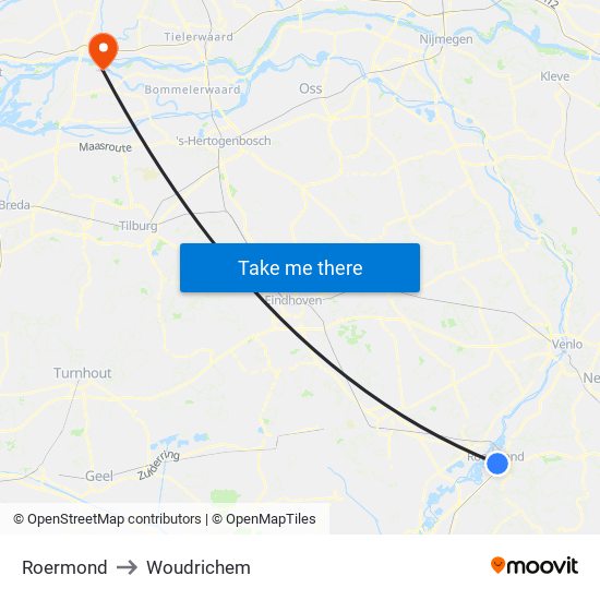 Roermond to Woudrichem map