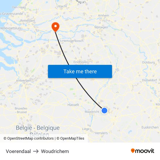 Voerendaal to Woudrichem map