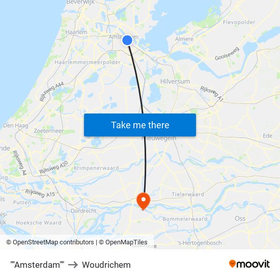 ""Amsterdam"" to Woudrichem map