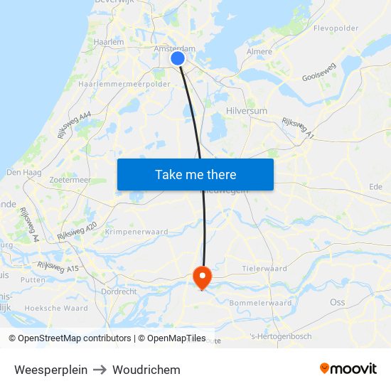 Weesperplein to Woudrichem map