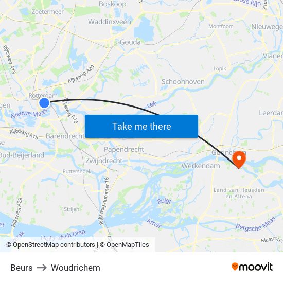 Beurs to Woudrichem map