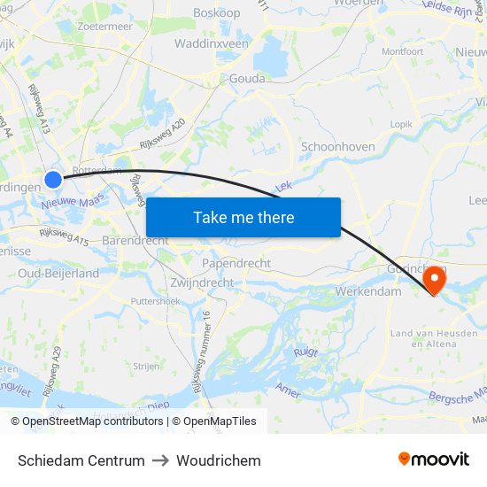 Schiedam Centrum to Woudrichem map