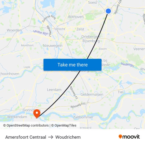 Amersfoort Centraal to Woudrichem map