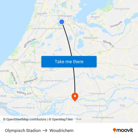 Olympisch Stadion to Woudrichem map