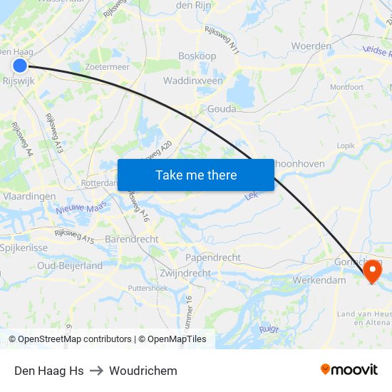 Den Haag Hs to Woudrichem map