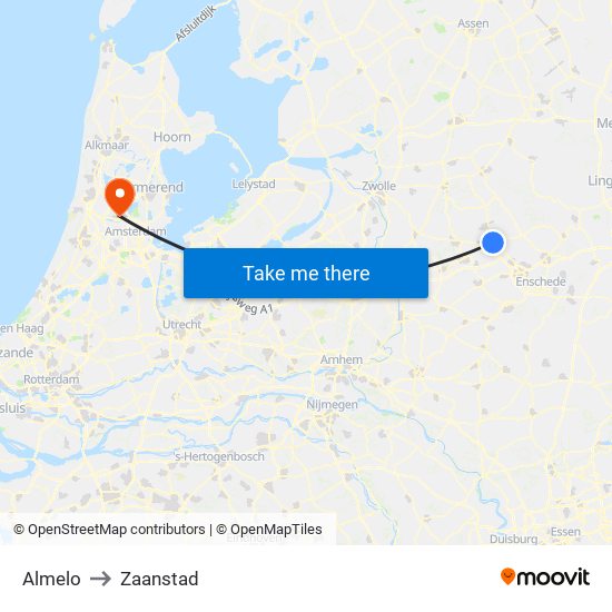 Almelo to Zaanstad map