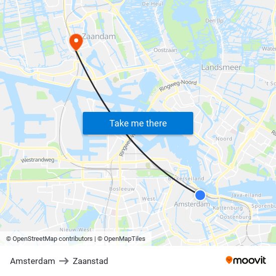 Amsterdam to Zaanstad map