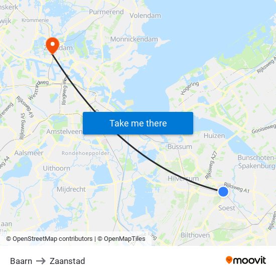 Baarn to Zaanstad map