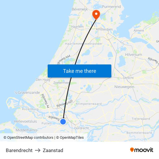 Barendrecht to Zaanstad map