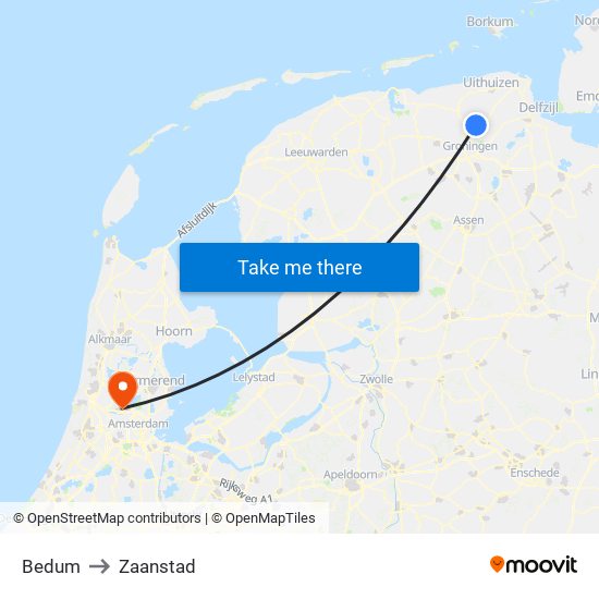 Bedum to Zaanstad map