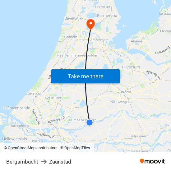 Bergambacht to Zaanstad map