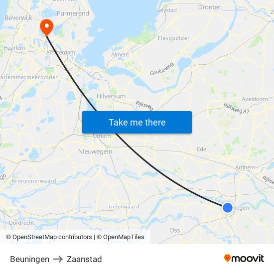 Beuningen to Zaanstad map