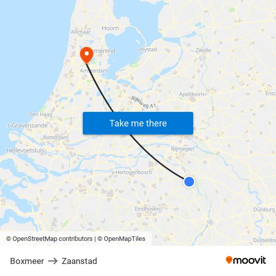 Boxmeer to Zaanstad map