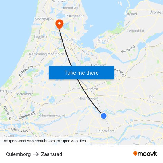 Culemborg to Zaanstad map